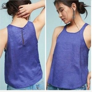 Anthropologie Maeve "Joya" Linen Swing Tank Royal